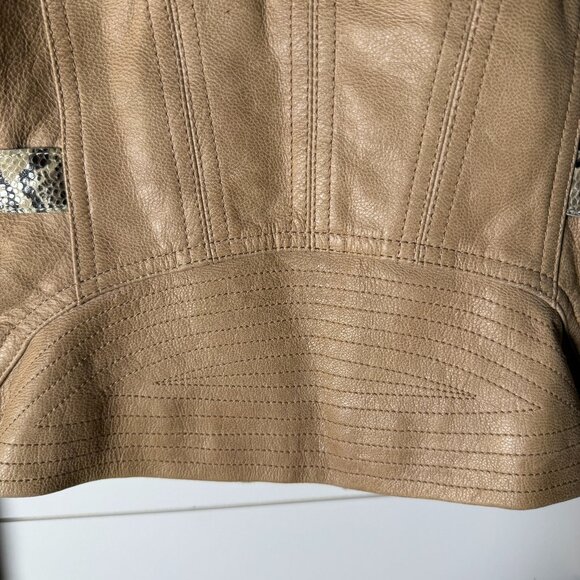ETCETERA Leather Jacket- Sz 2 Tan with Snakeskin Look Trim, Deco Stitching,... - Picture 7 of 12